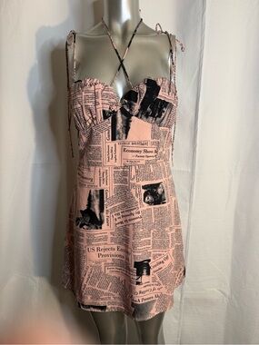Fashion Nova Pink Newspaper Print Mini Dress